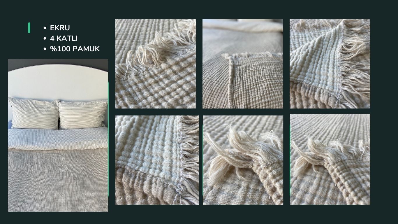 TRUYTOWEL %100 PAMUK 4 KATLI ÇAĞLA YEŞİLİ YATAK ÖRTÜSÜ PİKE