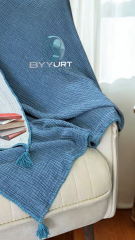 %100 PAMUK MÜSLİN TV BATTANİYESİ İNDİGO MAVİ