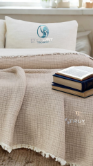 %100 PAMUK MÜSLİN ÇİFT KİŞİLİK YORGAN EKRU