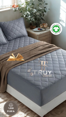 %100 PAMUK  ÇİFT KİŞİLİK YATAK KORUYUCU ANTRASİT GRİ