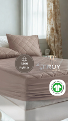 %100 PAMUK ÇİFT KİŞİLİK YATAK KORUYUCU AÇIK KAHVERENGİ