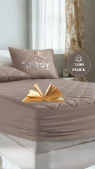 %100 PAMUK ÇİFT KİŞİLİK YATAK KORUYUCU AÇIK KAHVERENGİ