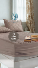 %100 PAMUK ÇİFT KİŞİLİK YATAK KORUYUCU AÇIK KAHVERENGİ