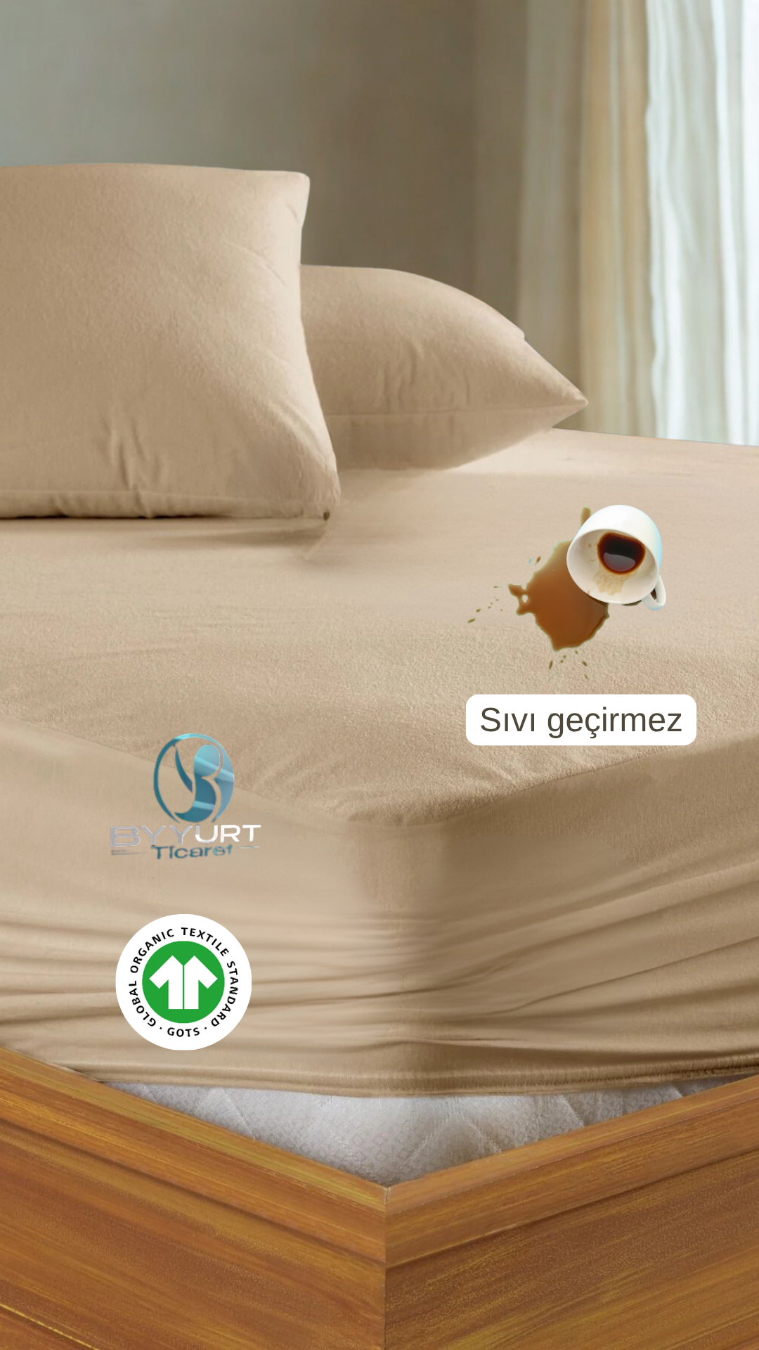 MİKRO SIVI GEÇİRMEZ TEK KİŞİLİK YATAK ALEZİ AÇIK KAHVERENGİ